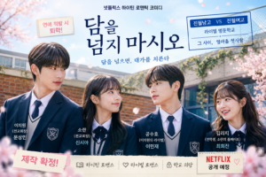 담을 넘지 마시오 드라마 대표 이미지, 문상민·신시아·이민재·최희진의 학교 배경과 라이벌 관계, 첫사랑 분위기를 표현한 장면